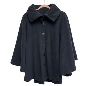 Cover Me Black Fleece Cape Poncho One Size Button Front Soft Cozy Wrap Jacket